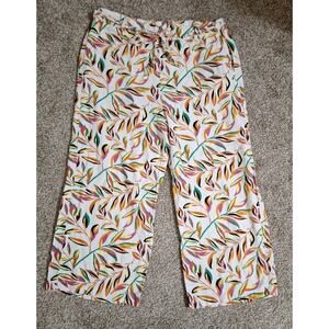 Calligraphie Wide Leg Floral Linen Pants Women’s Size XL Floral Cropped Pants